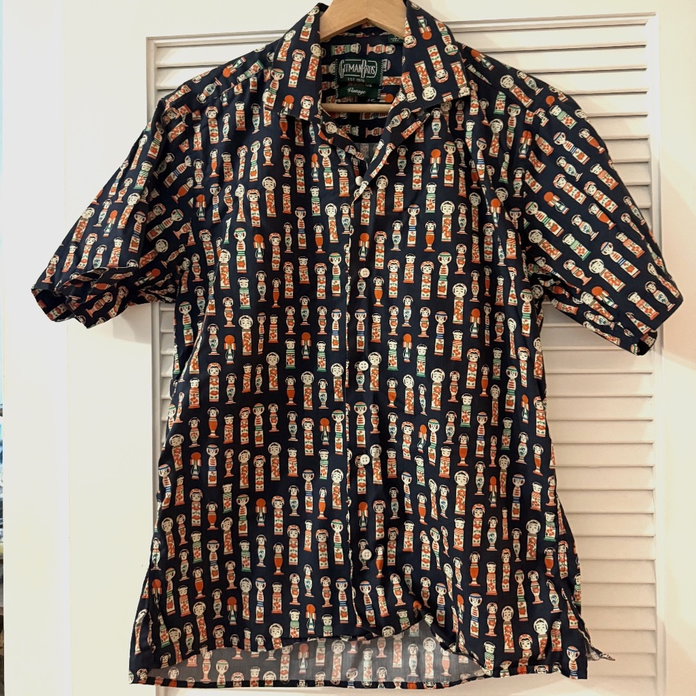 Gitman Bros. (Vintage) Kokeshi Doll Print Shirt – Men’s Small – Limited Edition